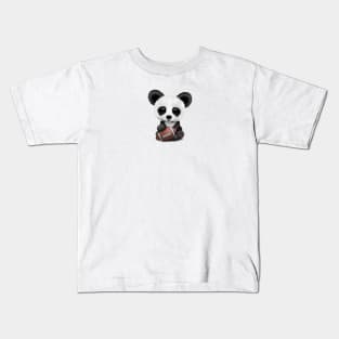 Cute Baby Panda Playing With Football Kids T-Shirt